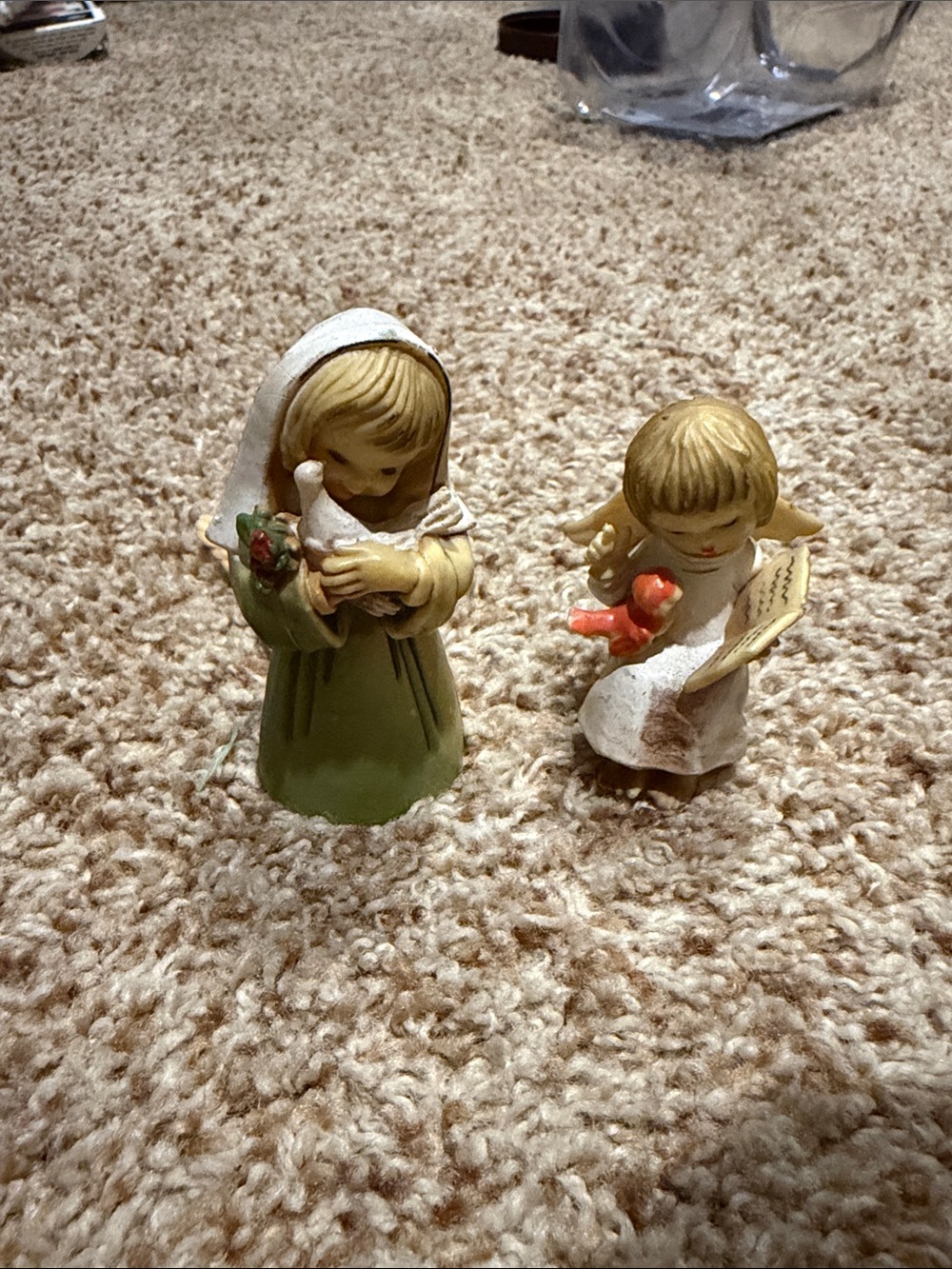 Set of 2 Small Vintage Christmas Ornaments Angel w/Red Bird & Angel w/Dove